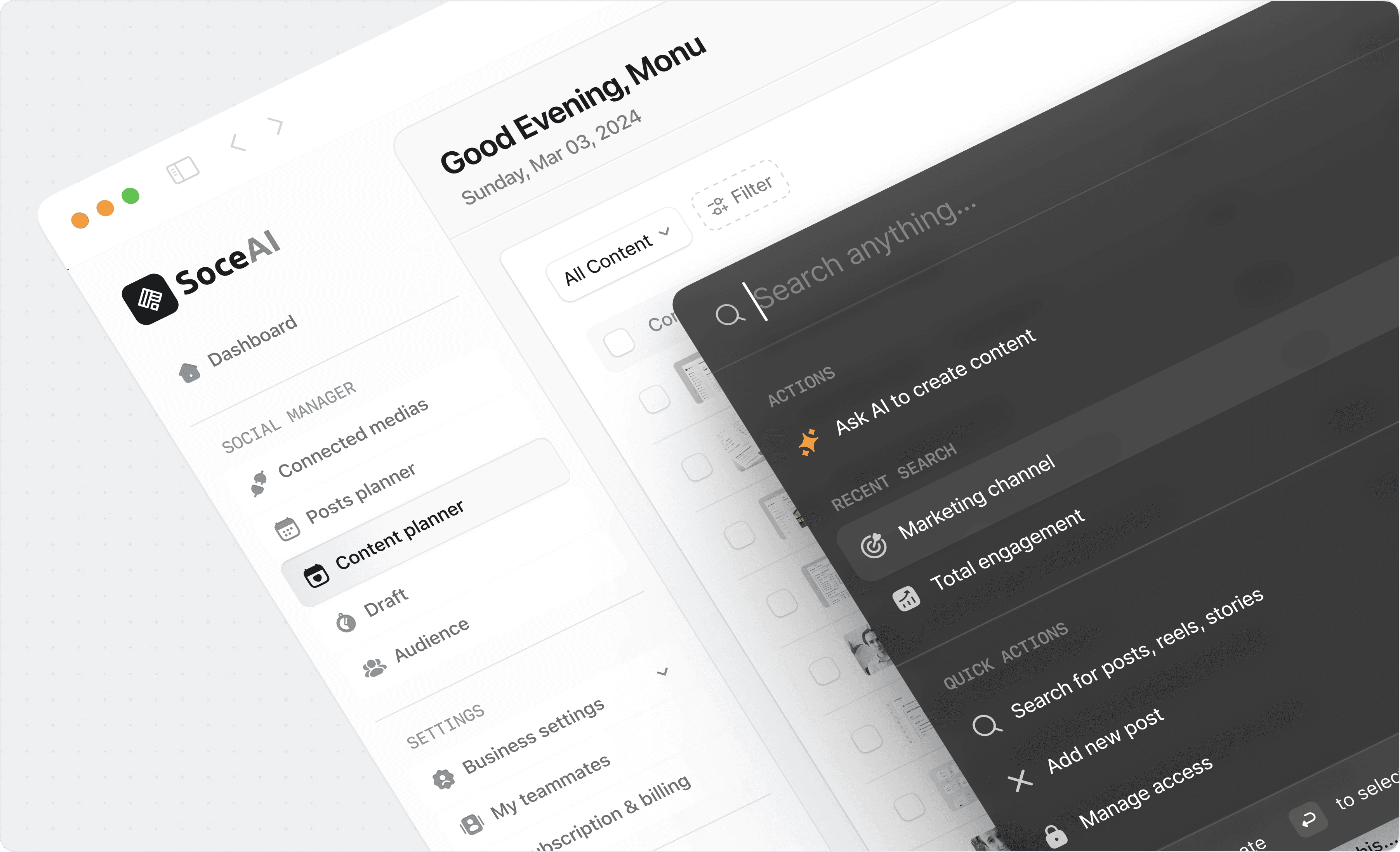 Full-width landing page design with icons