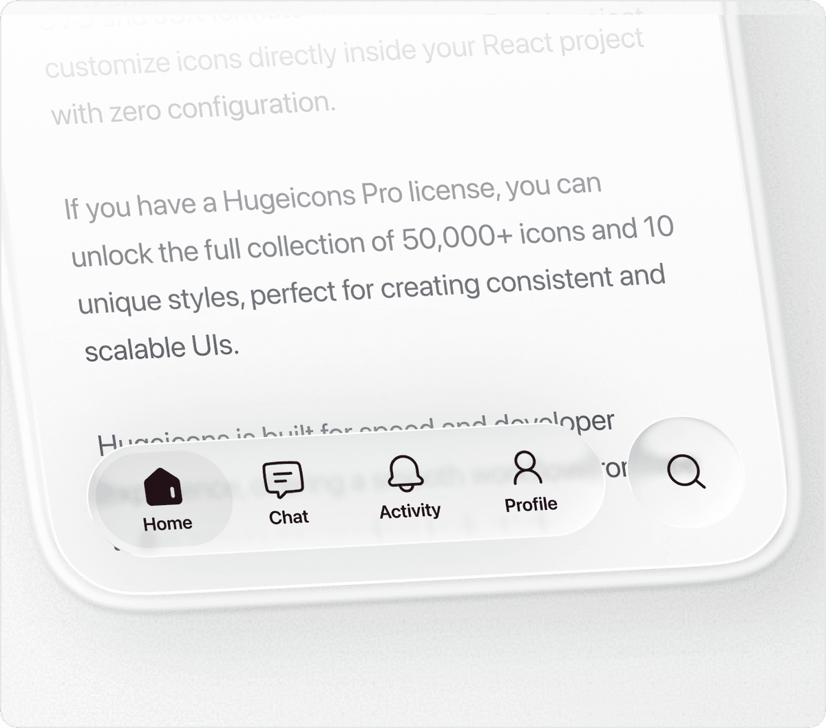 Mobile app interface with Hugeicons icons