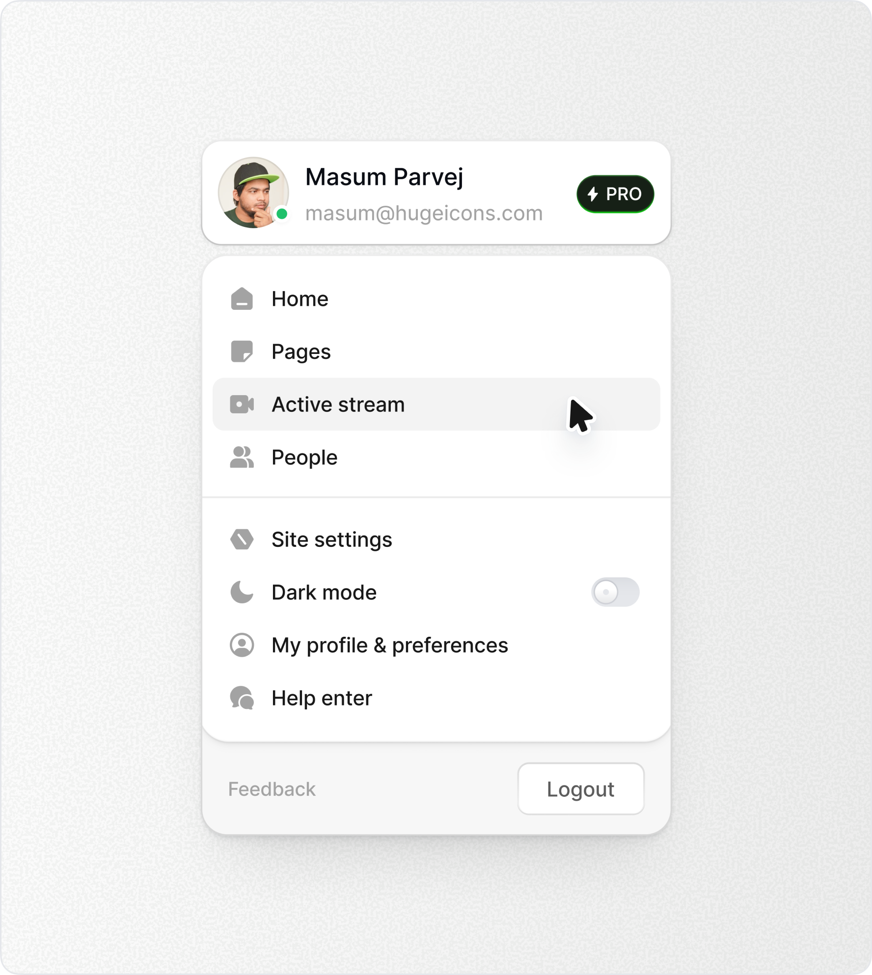 Website features section with Hugeicons